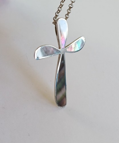 Silver abalone cross pendant - &,