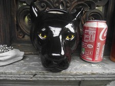 Beautiful Quail Ceramics Stoneware Hand Painted Black Panther Wall Pocket Vase