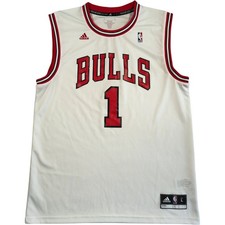Adidas Chicago Bulls NBA Jersey Men's Large Derrick Rose #1 White Retro 2010