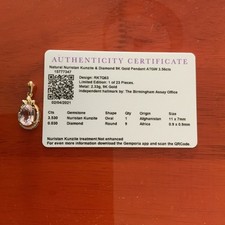 Natural Nuristan Kunzite And Diamond 9k Gold Pendent ATGW 3.56cts