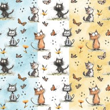 Cats butterflies fabric 3 - cats,
