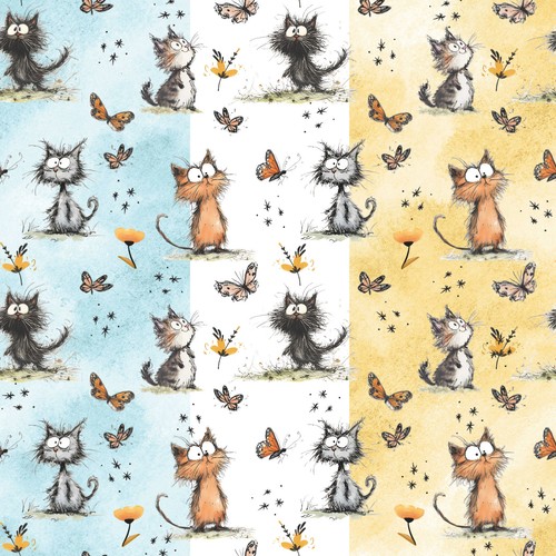 Cats butterflies fabric - butterflies,