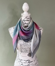 100% Silk Square Scarf Geometric Design White Pink Green Handpainted 35” VGC