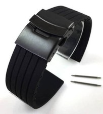 Black Rubber Silicone Replacement Watch Band Strap Double Locking Buckle #4012