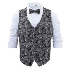 Mens Woven Paisley Bohemian Formal Wedding Tuxedo Waistcoat & Bow Tie Set by DQT