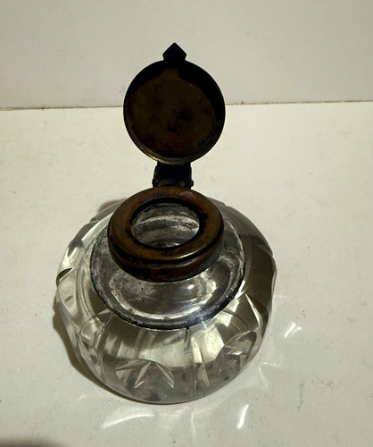 Vintage glass desk inkwell - glass,