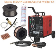 SEALEY 150AMP Gas/Gasless Mig Welder FULL KIT With CO2,Flux & Steel Wire,5x Tips