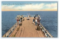 c1940 Fishing Pier Casino Bench Seaside Heights New Jersey NJ Vintage Postcard