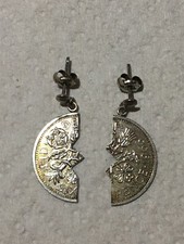 Designer Elizabeth Duke 925 sterling silver Half Sixpence Drop Dangle Earrings