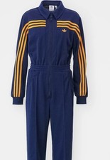 Size Small - Women's Adidas 70s Jumpsuit Indigo Blue / Orange Stripes JN8312