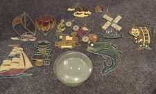 VINTAGE STAINED GLASS MODEL KITS, BOATS, WINDMILL, FISH, HANDMADE, DECORATIONS 