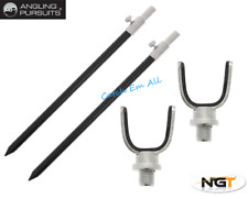 2 x Fishing Bankstick Aluminium Black with Rod Rest 30-50cm Bank Stick