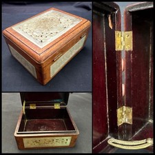 Antique Chinese Hand Carved Stone - Jade & Rosewood Trinket Box VTG Jewelry Tea