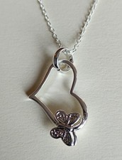 Sterling Silver 925 Heart Butterfly Pendant Necklace, Womens Jewellery, UK