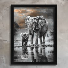 Elephant Family Wall Art Safari Animal Print Elephant Home Decor Poster Picture 