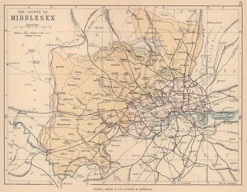 Middlesex antique county map - middlesex.,