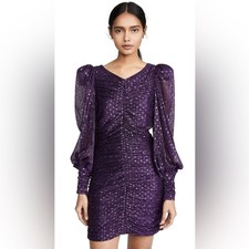 For Love and Lemons La Villette Mini Dress Large Puff Long Sleeve Sequins Rushed
