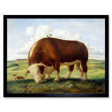 Curry Ajax Hereford Bull Cow Birds Landscape Painting Art Print Framed 12x16