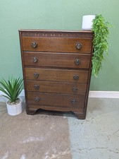 Vintage Lebus Oak Veneer Chest Of Drawers 5 Drawer 1950s Tallboy Bedroom