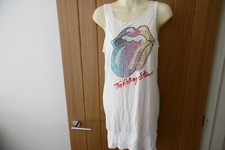 *NEW* AMPLIFIED ROLLING STONES DIAMANTE LICK DESIGN WHITE DRESS SIZES S 8 L 12