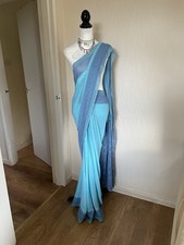Deep sky blue chiffon sari