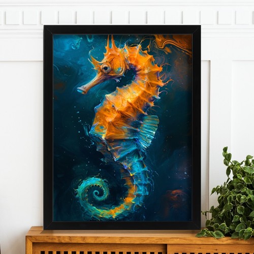 Seahorse wall art orange and - seahorse,