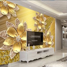 Jewel Flowers Wall Mural Gold
