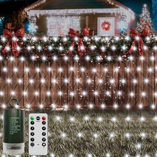 CCILAND 1.5m x 1.5m Garden Net Lights, 100 LED, White, Battery, Remote