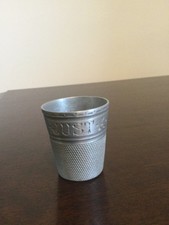 Vintage 1930's Aluminium Thimble Shot Measure Engraved “Just A Thimble Full"