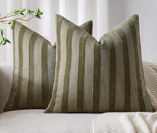 Olive green striped cushion - 3x,