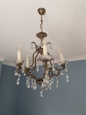 Vintage French Brass Birdcage Chandelier With Glass Bobeche Pans