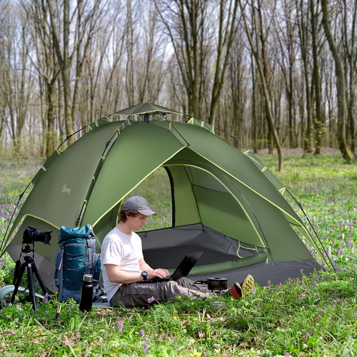 Man pop tent camping - up,