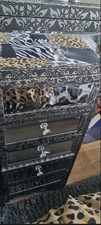 Embossed Blackenef Tall 6-Drawer Chest of Drawers (with broken glass)