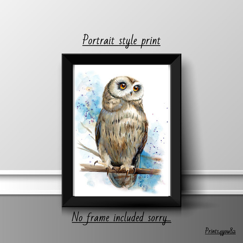 Owl print picture poster - a4,
