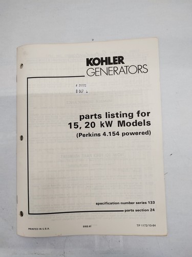 Kohler generator parts listing - parts,