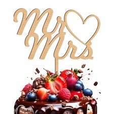 Mr & Mrs Wooden Cake Topper for Wedding Anniversary Party Cake Decoration
