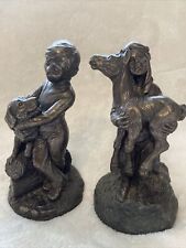 Heredities BRONZE cold Cast FIGURINES ORNAMENTS BOY WITH DOG & GIRL WITH DONKEY