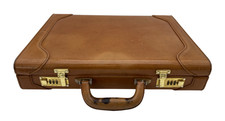 Vintage Brown Leather Briefcase Attache Presto Lock Retro Business Bag - D1 O825
