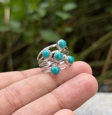 BRAND NEW - Genuine Turquoise-Hallmarked Sterling Silver Ring - UK Ring Size N 