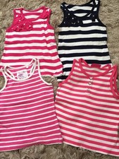 TU BHS MILLIE 2-3 Y Girls Stripey Stripes Pink White Navy Diamanté’s Vest Top 4x