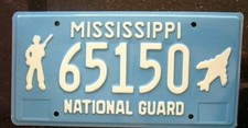 65150 MISSISSIPPI National Guard, older embossed American Licence Plate 12"x6"
