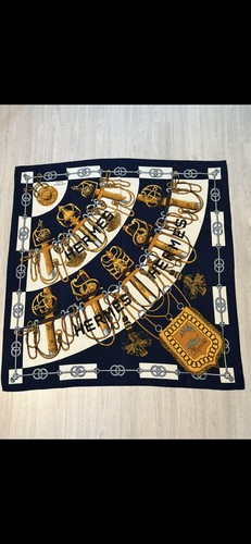 Hermes scarf navy white - scarf, gold