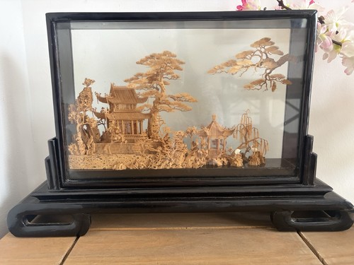 Vintage chinese cork diorama - vintage,