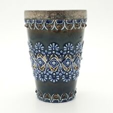 Victorian Royal Doulton Lambeth Antique Beaker Kate Davies Hallmarked Silver Rim