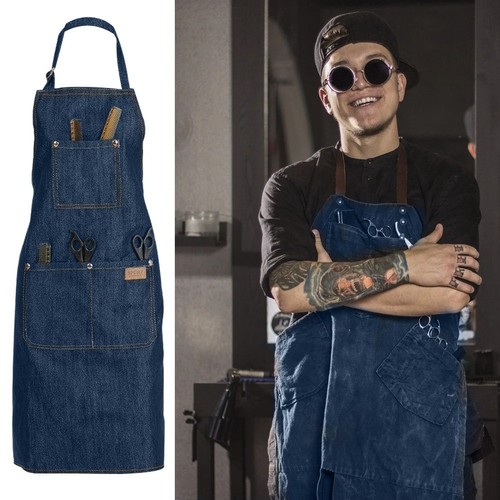 Household denim kitchen apron - denim,