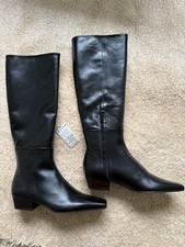 Massimo Dutti Black Leather flat boots sz 4 37 BNWTS