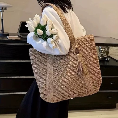 Summer beach straw tote - summer,