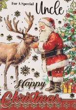 UNCLE CHRISTMAS GREETING CARD 7"X5" TRADITIONAL SANTA AND REINDEER