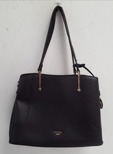 Dune London Black Faux Leather Shoulder Tote Bag with Gold Hardware