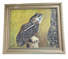 Vintage Original Oil painting of a eagle Owl framed and signed by the artist